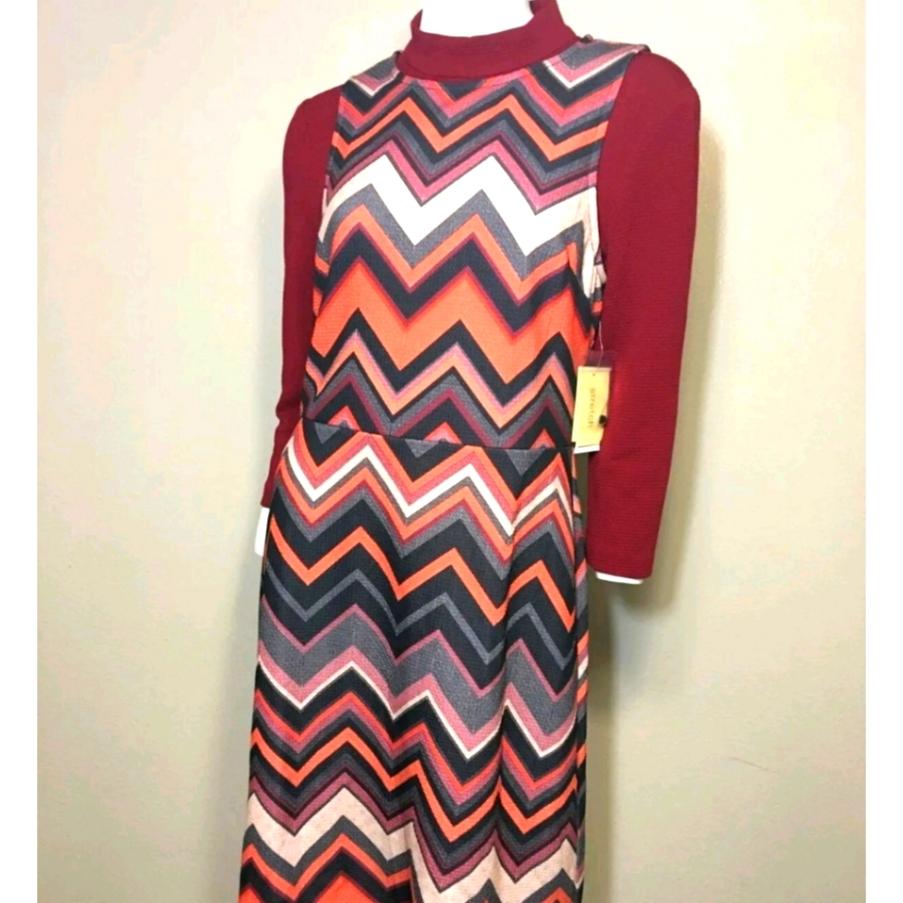 ECI NEW YORK XL Dress Chevron Print Polyester Spandex Retro, Winter/Fall